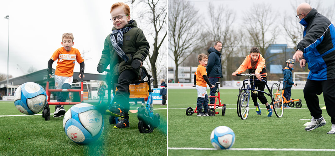 Frame-voetbal is voor voetbalspelers die in het dagelijks leven met een rollator lopen of zich voortbewegen met krukken.