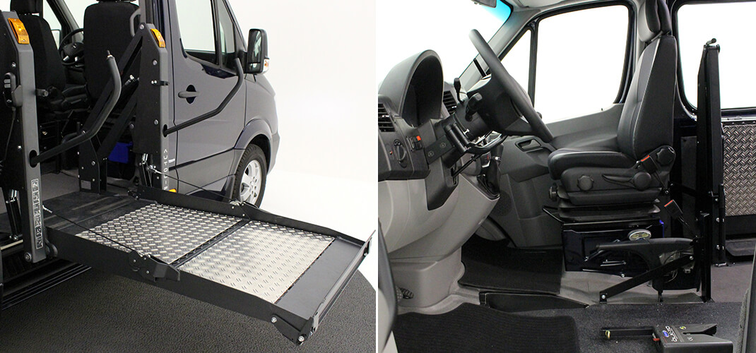 De plateaulift is een lift die in de achter- of zijdeuropening van de auto wordt gemonteerd.