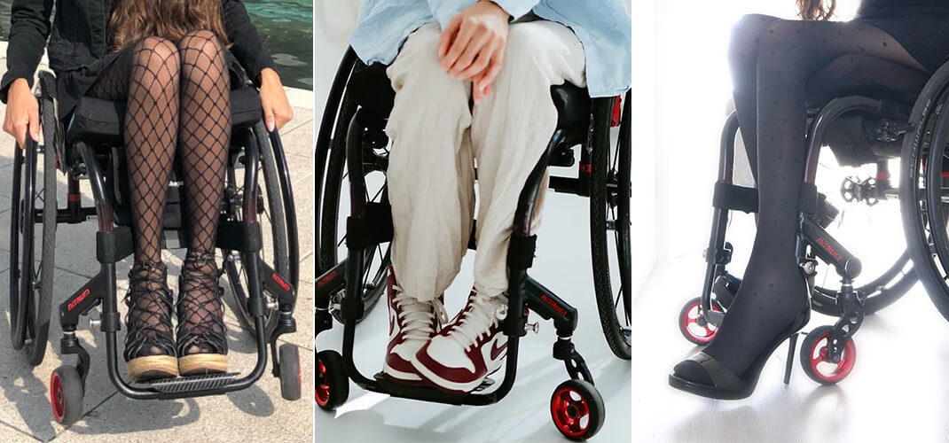 Soms zijn bijpassende schoenen/hakken niet altijd praktisch, maar je wilt wel stijlvol in je rolstoel zitten.