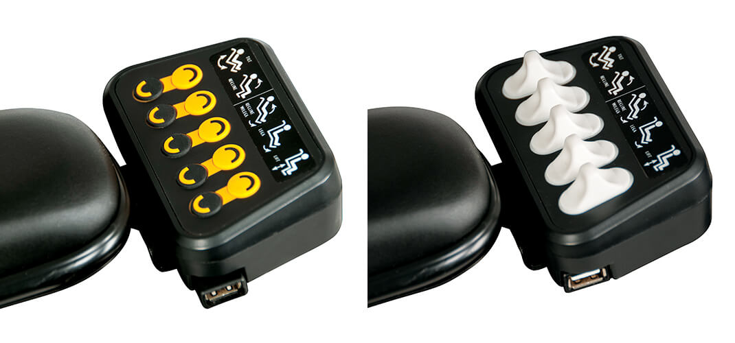 De Ctrl+ 5-Switch Box is beschikbaar in twee varianten: met drukknoppen of met tuimelschakelaars