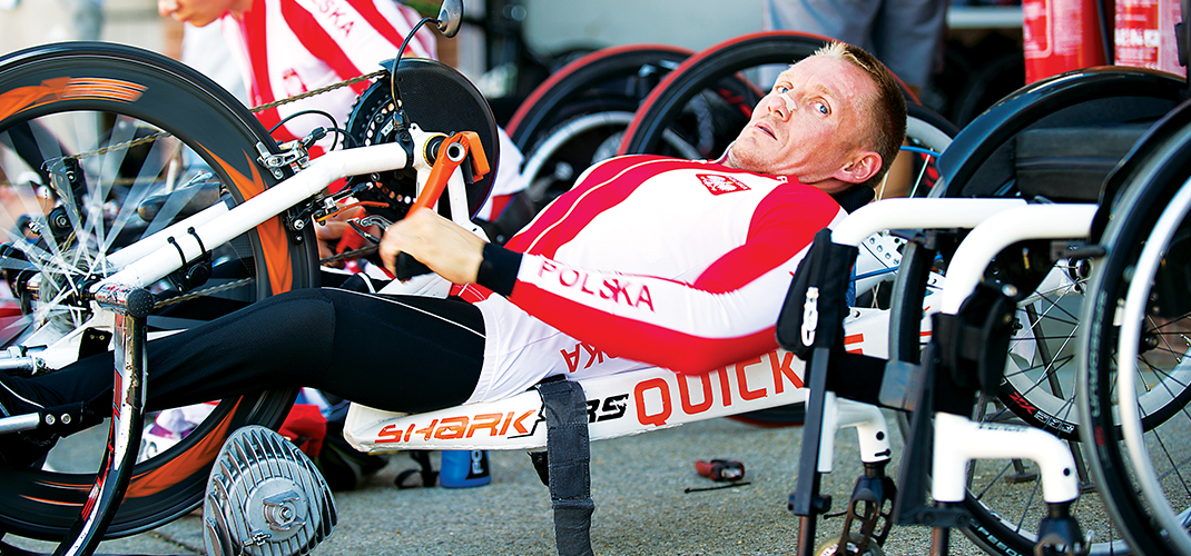 Arkadiusz Skrzypinski tijdens de Paralympische Spelen in London 2012.